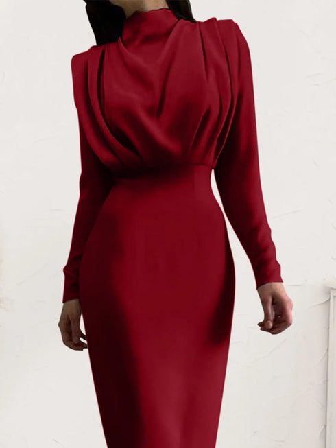 'Zosia' Ruched Turtleneck Dress - Celes Fashion